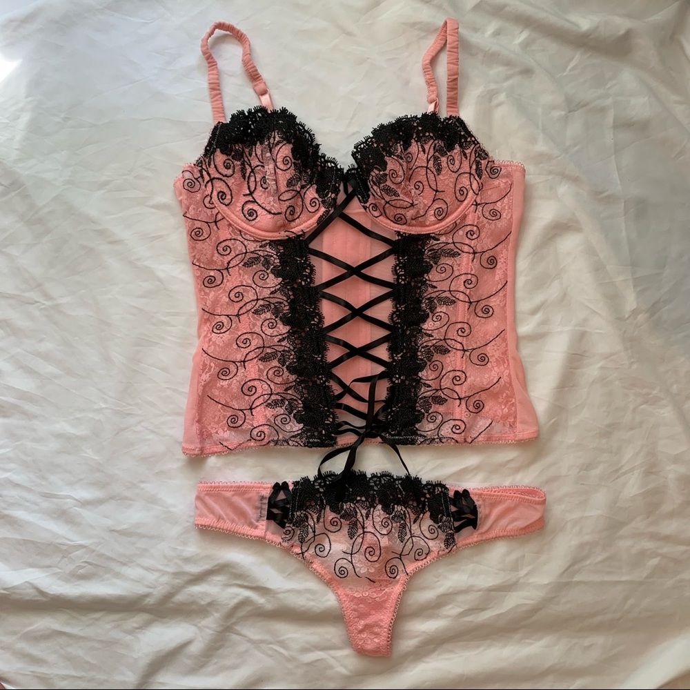 NWOT sophie b. Lace and Mesh Corset and Panty Set